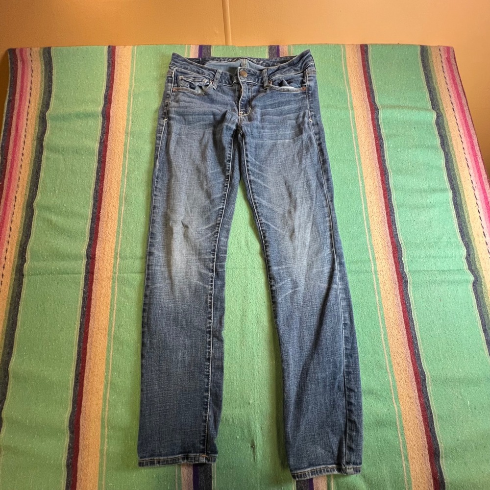 American Eagle Skinny Jeans Womens 8 Blue Stretch Low Rise Medium Wash Denim